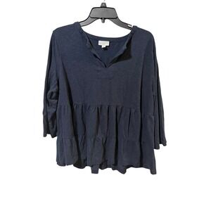 J.Jill Size XL Navy Blue Tiered Tunic Top Long Sleeve V-Neck